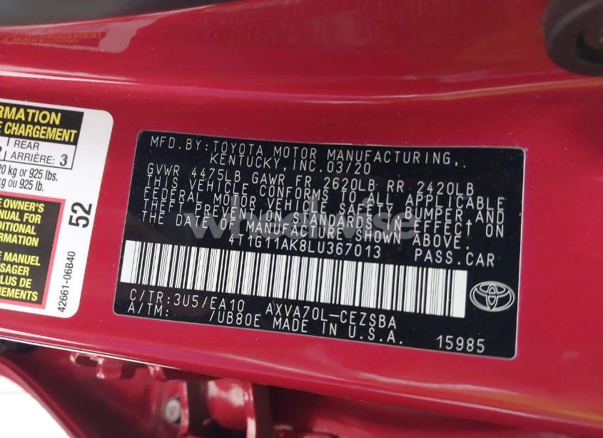 Photo 9 of 2020 Toyota Camry SE (VIN 4T1G11AK8LU367013)