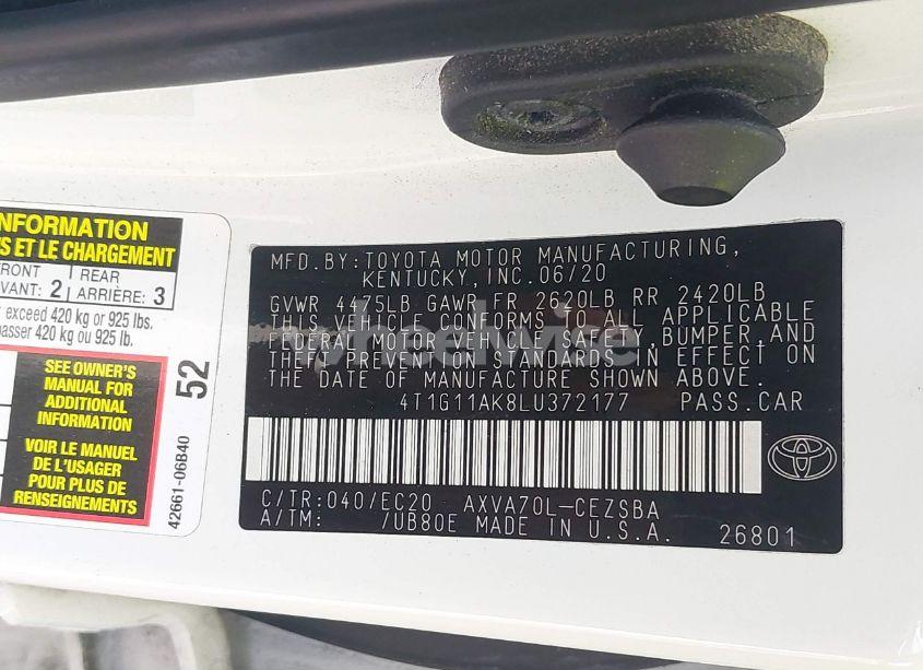 Photo 9 of 2020 Toyota Camry SE NIGHTSHADE EDITION (VIN 4T1G11AK8LU372177)