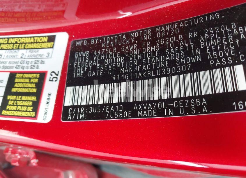 Photo 9 of 2020 Toyota Camry SE (VIN 4T1G11AK8LU390307)