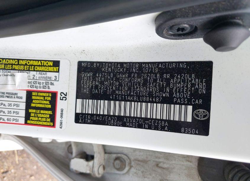 Photo 9 of 2020 Toyota Camry SE (VIN 4T1G11AK8LU884487)