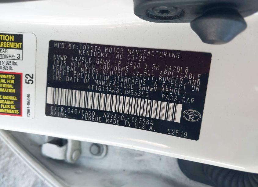 Photo 9 of 2020 Toyota Camry SE (VIN 4T1G11AK8LU955350)