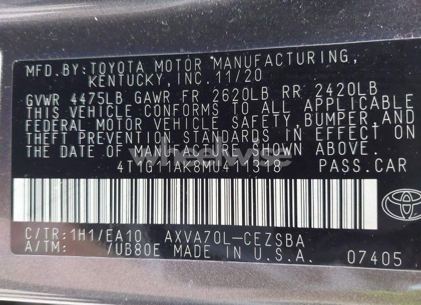 Photo 9 of 2021 Toyota Camry SE (VIN 4T1G11AK8MU411318)