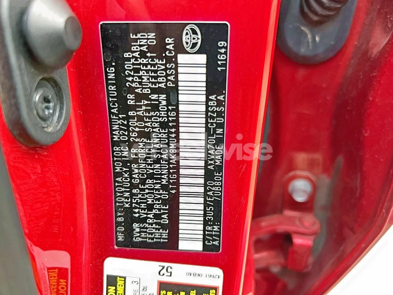 Photo 10 of 2021 TOYOTA CAMRY SE (VIN 4T1G11AK8MU441161)