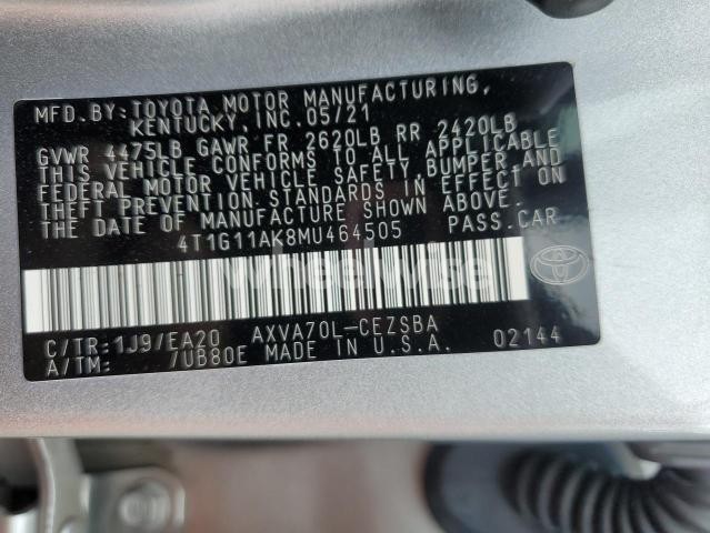 Photo 7 of 2021 TOYOTA CAMRY SE (VIN 4T1G11AK8MU464505)