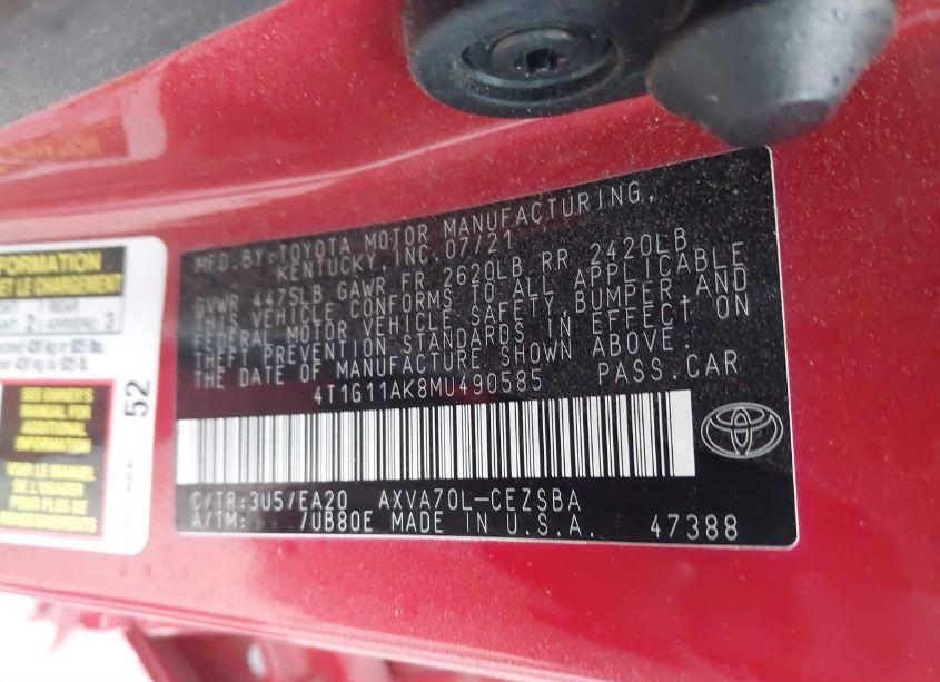 Photo 9 of 2021 Toyota Camry SE (VIN 4T1G11AK8MU490585)