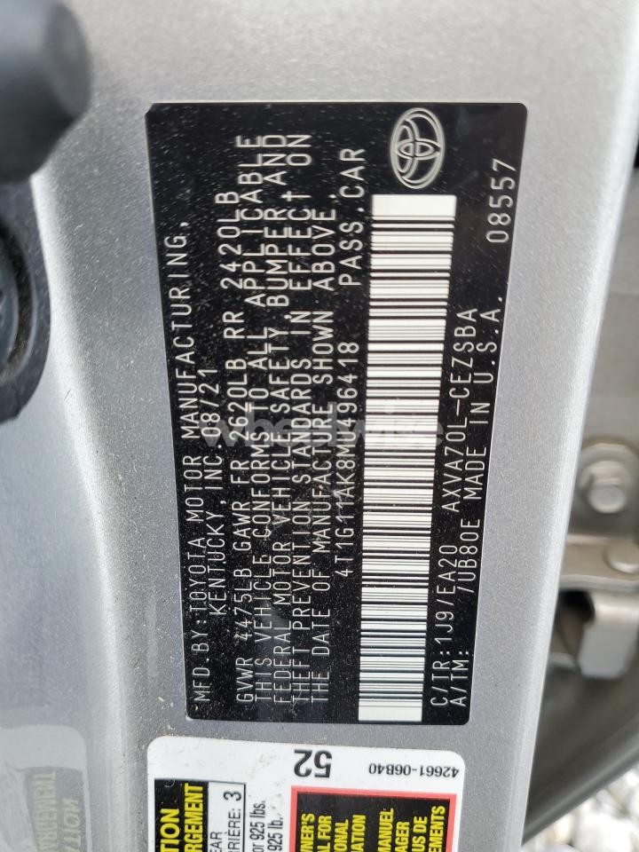 Photo 12 of 2021 TOYOTA CAMRY SE (VIN 4T1G11AK8MU496418)