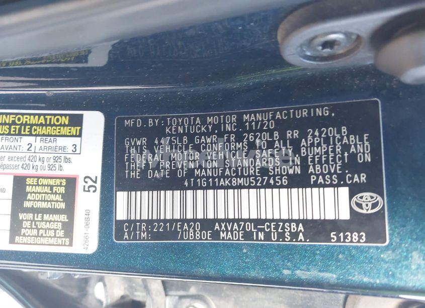 Photo 9 of 2021 Toyota Camry SE (VIN 4T1G11AK8MU527456)