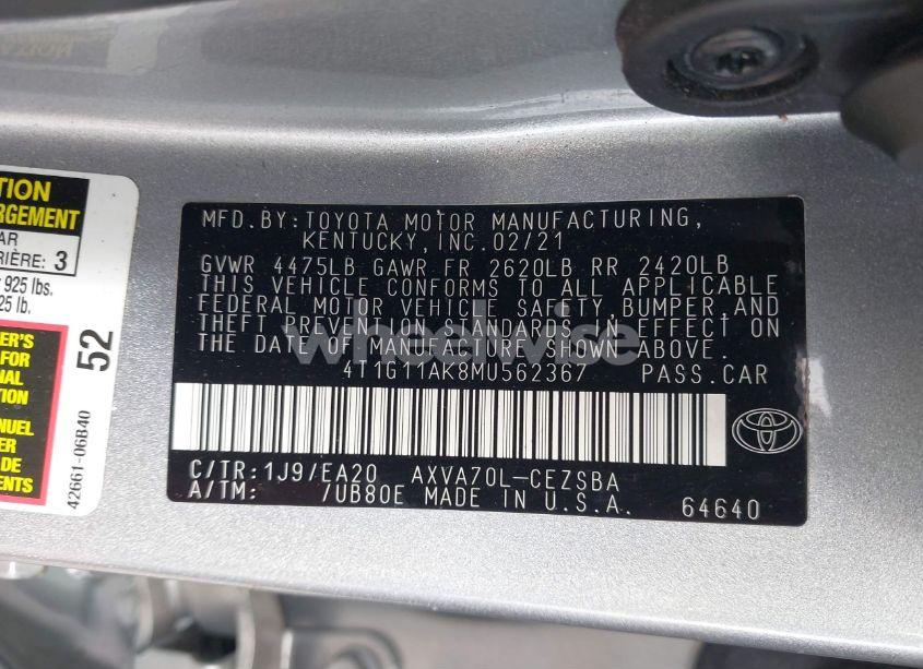 Photo 9 of 2021 Toyota Camry SE (VIN 4T1G11AK8MU562367)
