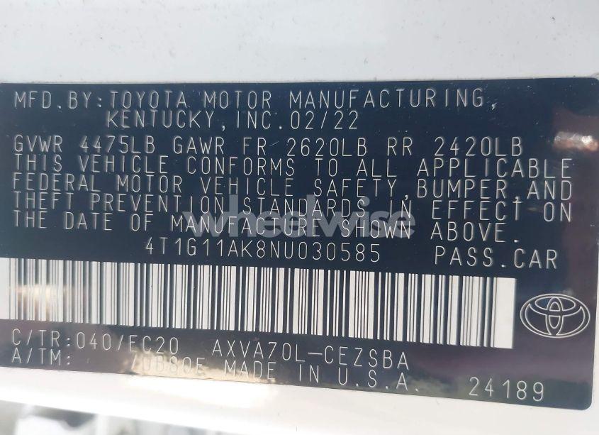 Photo 9 of 2022 Toyota Camry SE NIGHTSHADE EDITION (VIN 4T1G11AK8NU030585)