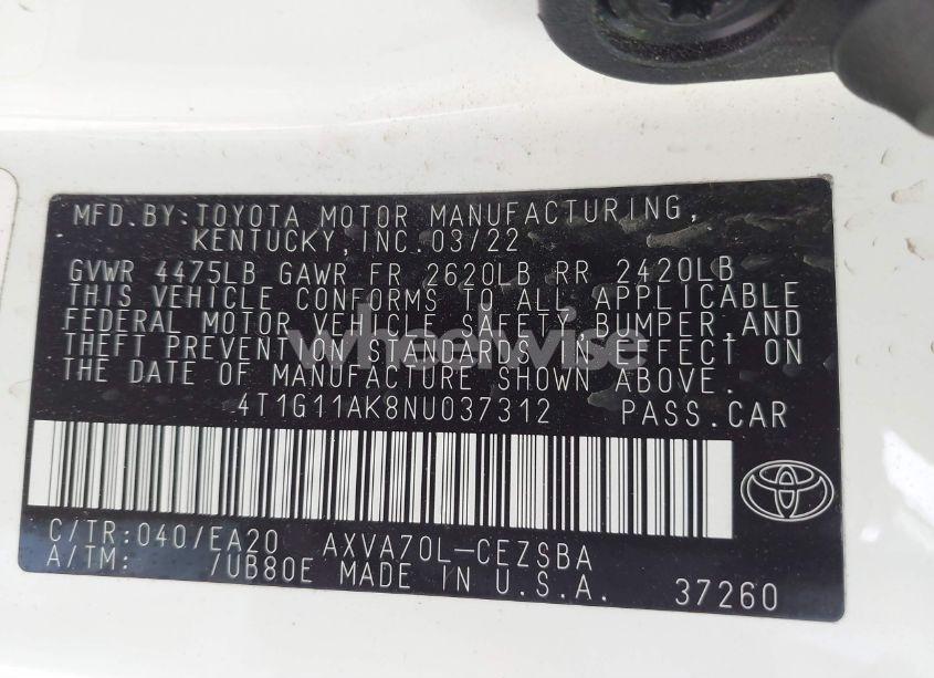 Photo 9 of 2022 Toyota Camry SE (VIN 4T1G11AK8NU037312)