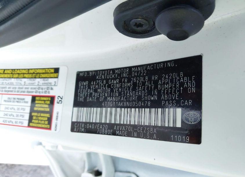 Photo 9 of 2022 Toyota Camry SE (VIN 4T1G11AK8NU050478)