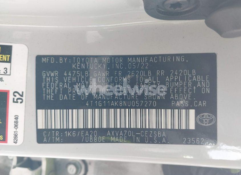 Photo 9 of 2022 Toyota Camry SE (VIN 4T1G11AK8NU057270)