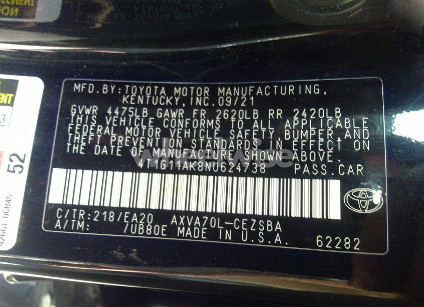 Photo 9 of 2022 Toyota Camry SE (VIN 4T1G11AK8NU624738)