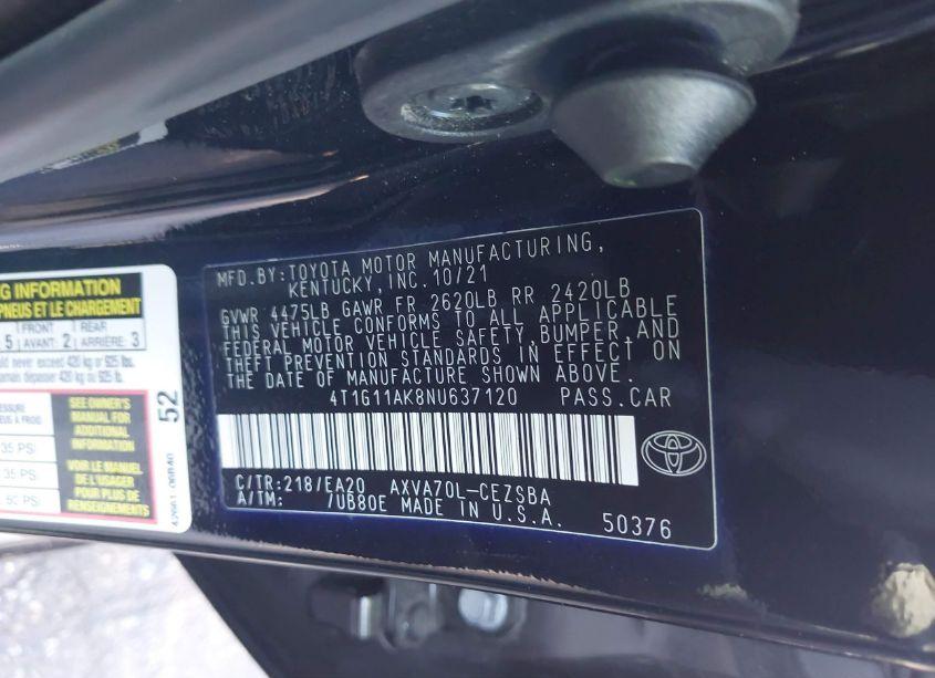 Photo 9 of 2022 Toyota Camry SE (VIN 4T1G11AK8NU637120)