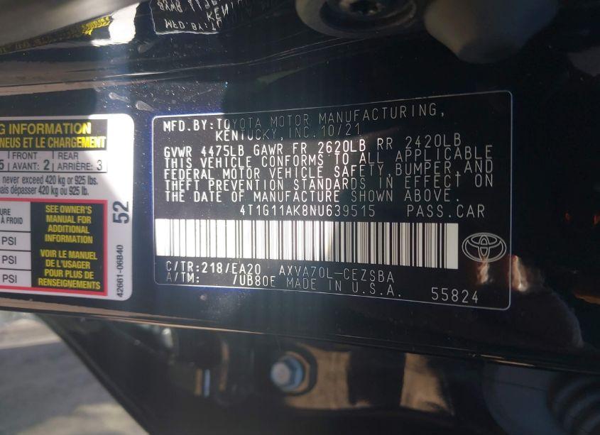 Photo 9 of 2022 Toyota Camry SE (VIN 4T1G11AK8NU639515)