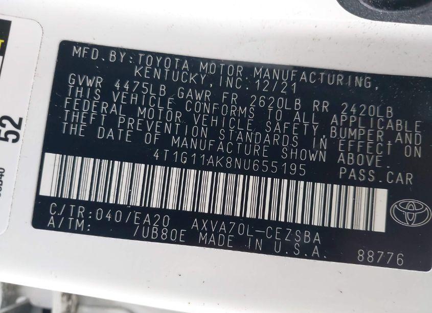 Photo 9 of 2022 Toyota Camry SE (VIN 4T1G11AK8NU655195)