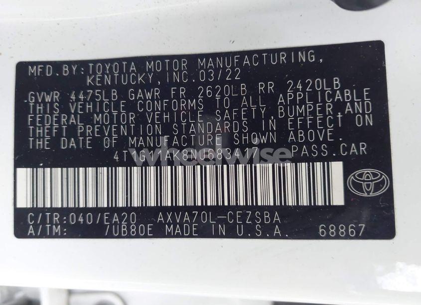 Photo 9 of 2022 Toyota Camry SE (VIN 4T1G11AK8NU683417)