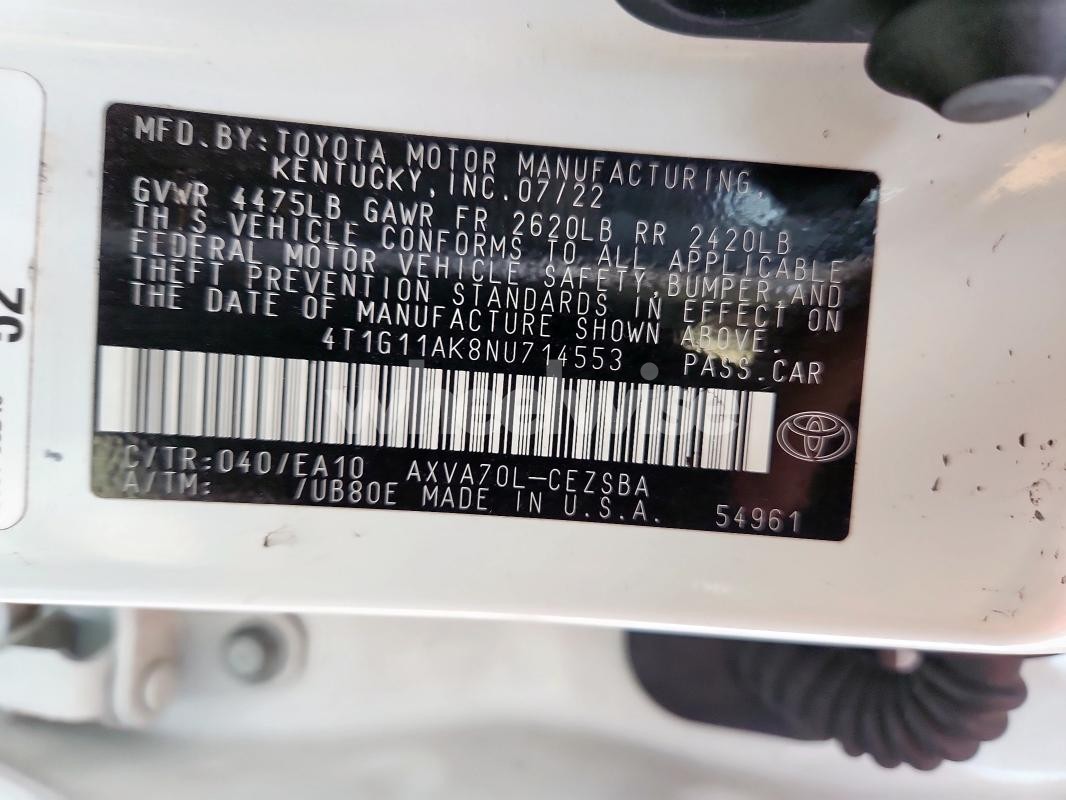 Photo 9 of 2022 TOYOTA CAMRY SE (VIN 4T1G11AK8NU714553)