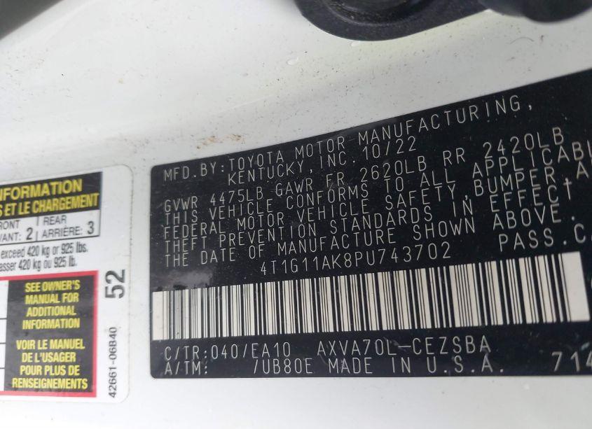 Photo 9 of 2023 Toyota Camry SE (VIN 4T1G11AK8PU743702)