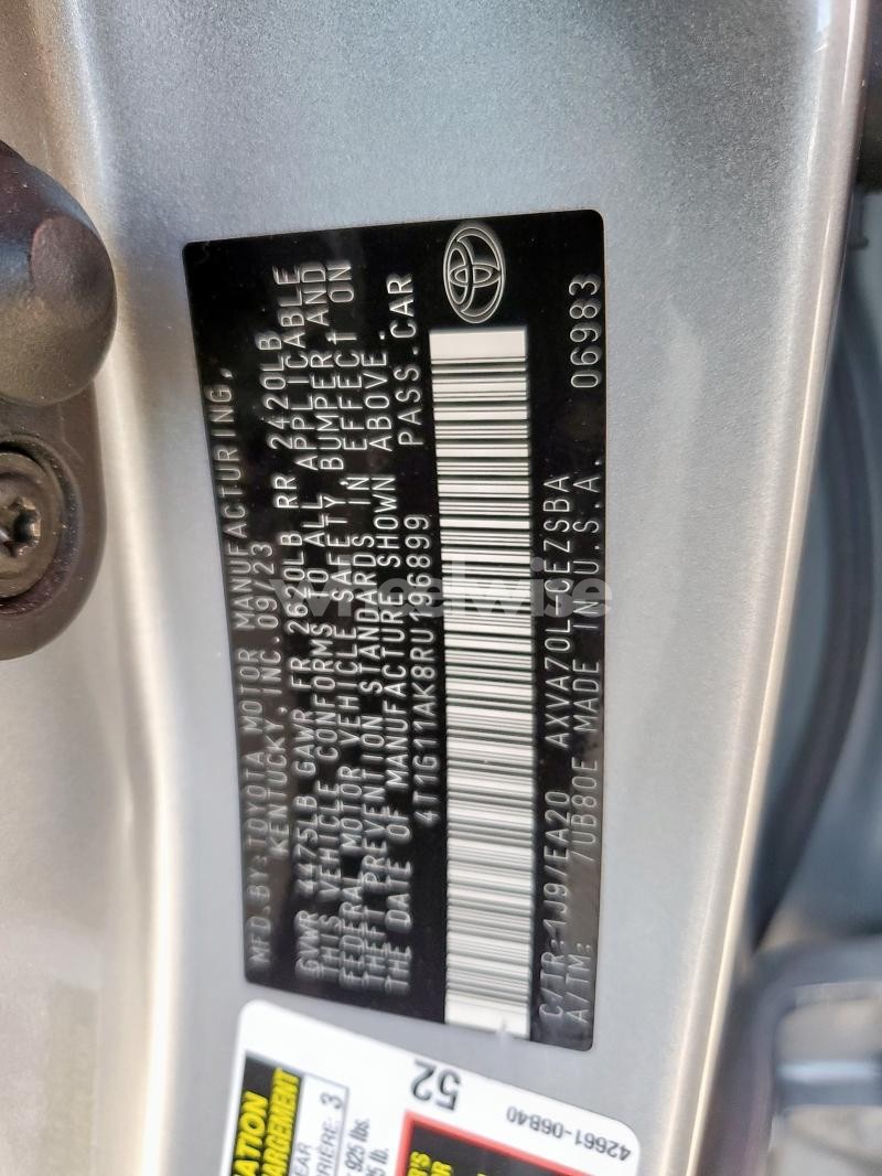 Photo 11 of 2024 TOYOTA CAMRY SE NIGHT SHADE (VIN 4T1G11AK8RU196899)