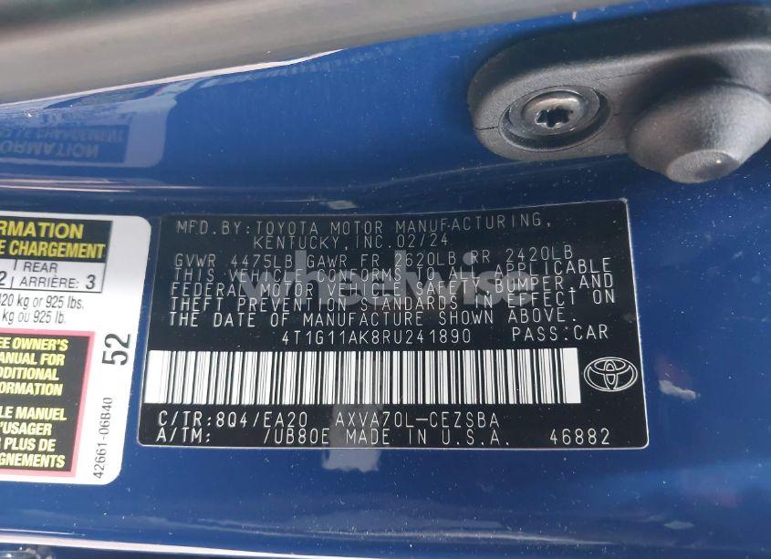 Photo 9 of 2024 Toyota Camry SE (VIN 4T1G11AK8RU241890)