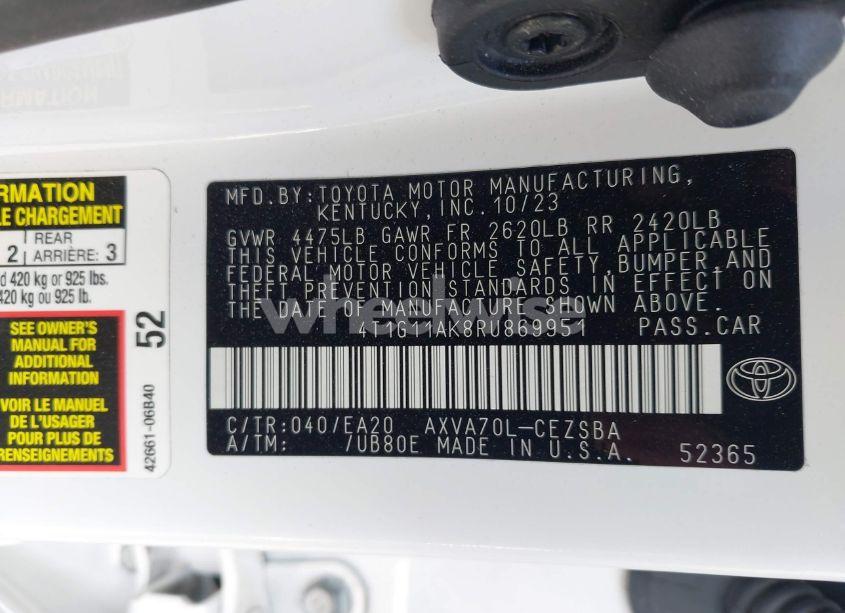 Photo 9 of 2024 Toyota Camry SE (VIN 4T1G11AK8RU869951)