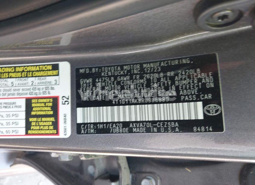 Photo 9 of 2024 Toyota Camry SE (VIN 4T1G11AK8RU886880)