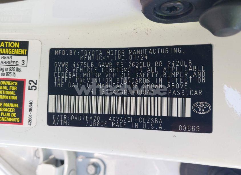 Photo 9 of 2024 Toyota Camry SE (VIN 4T1G11AK8RU888841)