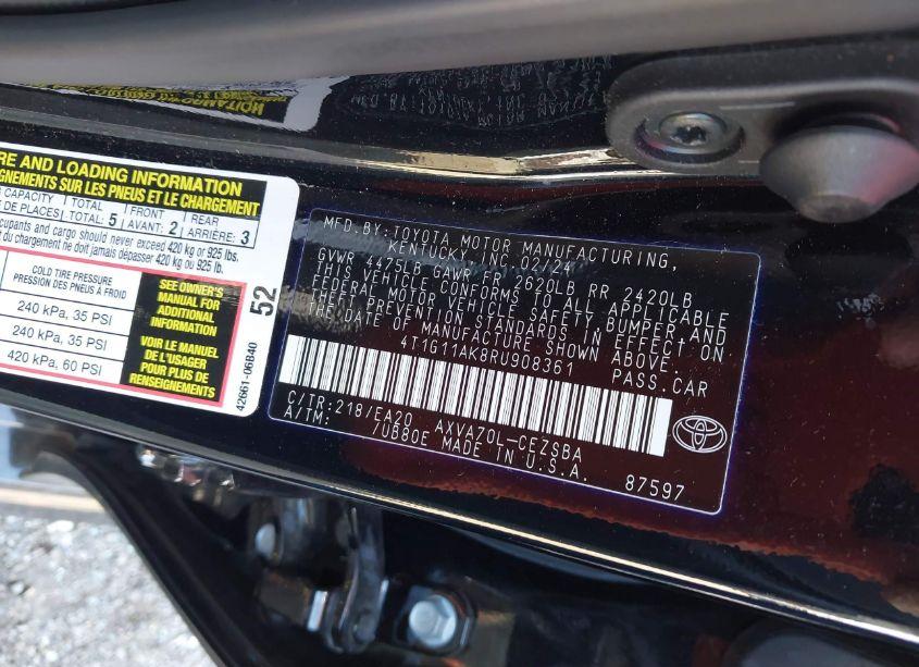 Photo 9 of 2024 Toyota Camry SE (VIN 4T1G11AK8RU908361)