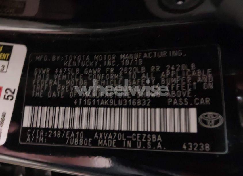 Photo 9 of 2020 Toyota Camry SE (VIN 4T1G11AK9LU316832)