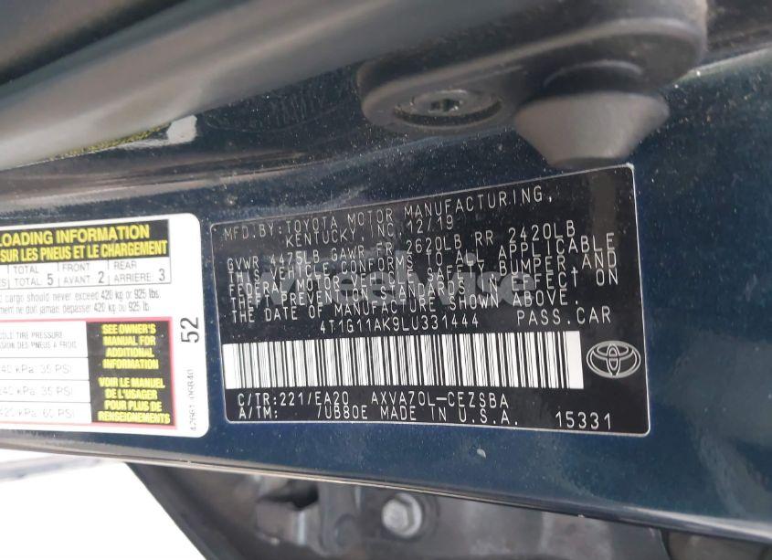 Photo 9 of 2020 Toyota Camry SE (VIN 4T1G11AK9LU331444)