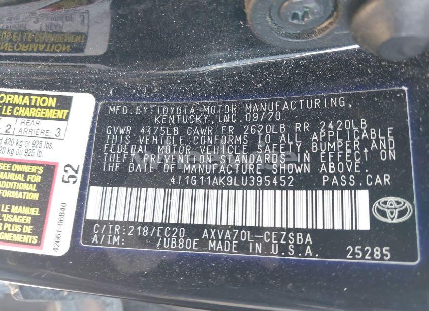 Photo 9 of 2020 Toyota Camry SE NIGHTSHADE EDITION (VIN 4T1G11AK9LU395452)