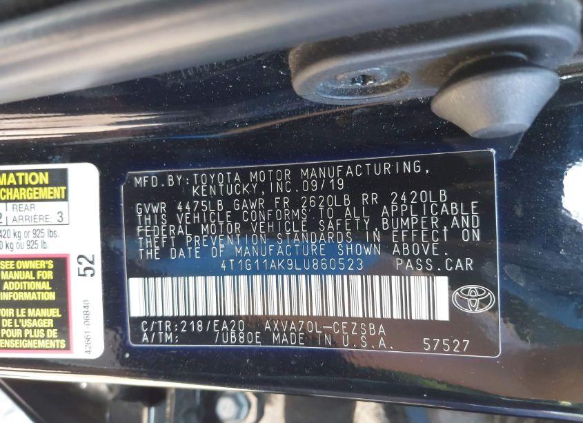 Photo 9 of 2020 Toyota Camry SE (VIN 4T1G11AK9LU860523)