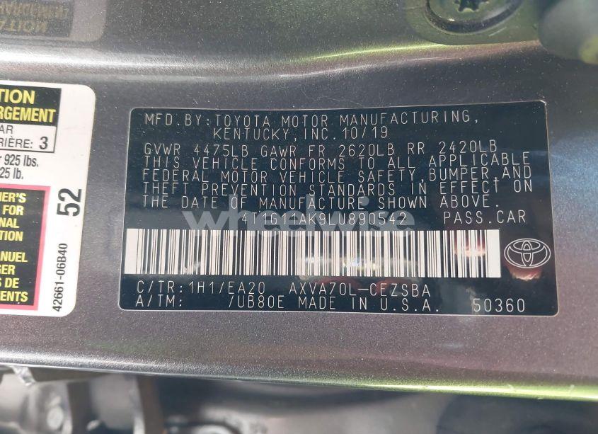 Photo 9 of 2020 Toyota Camry SE (VIN 4T1G11AK9LU890542)