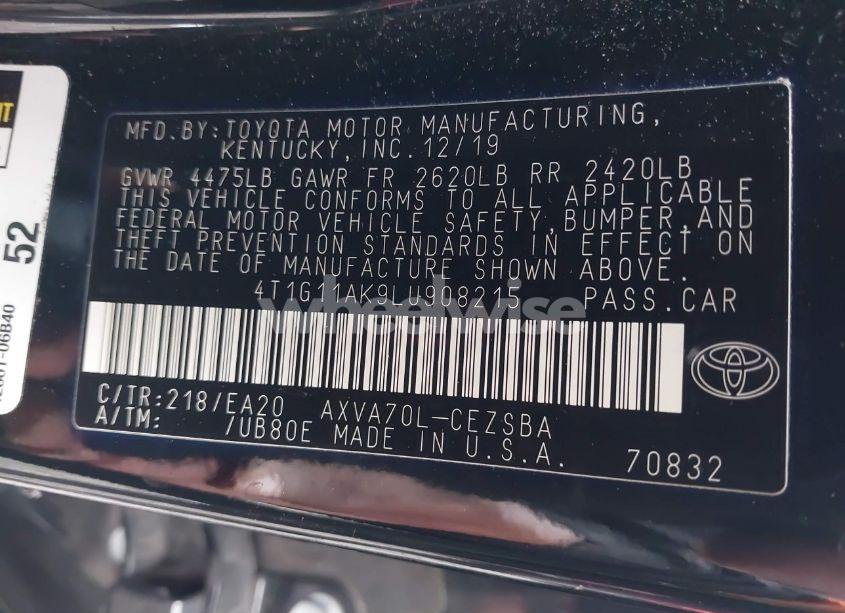 Photo 9 of 2020 Toyota Camry SE (VIN 4T1G11AK9LU908215)