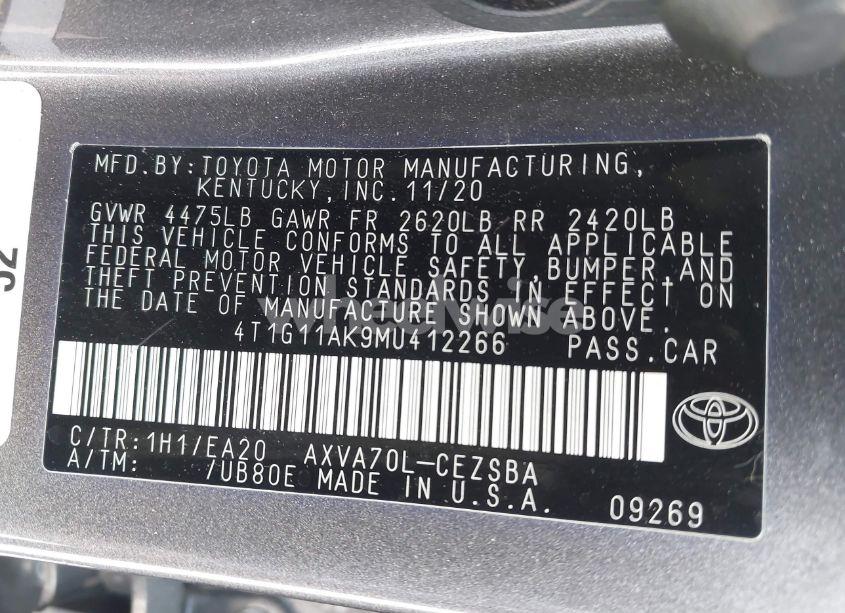 Photo 9 of 2021 Toyota Camry SE (VIN 4T1G11AK9MU412266)