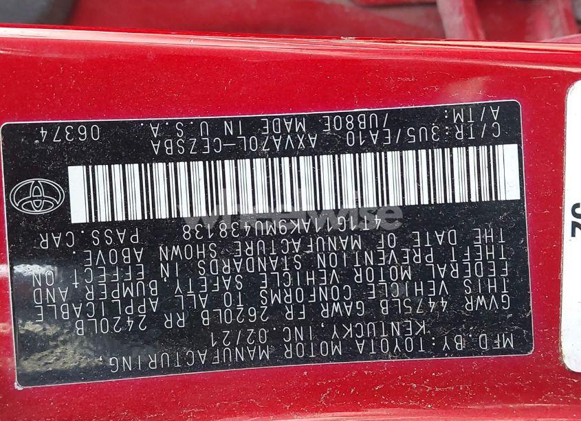 Photo 9 of 2021 Toyota Camry SE (VIN 4T1G11AK9MU438138)