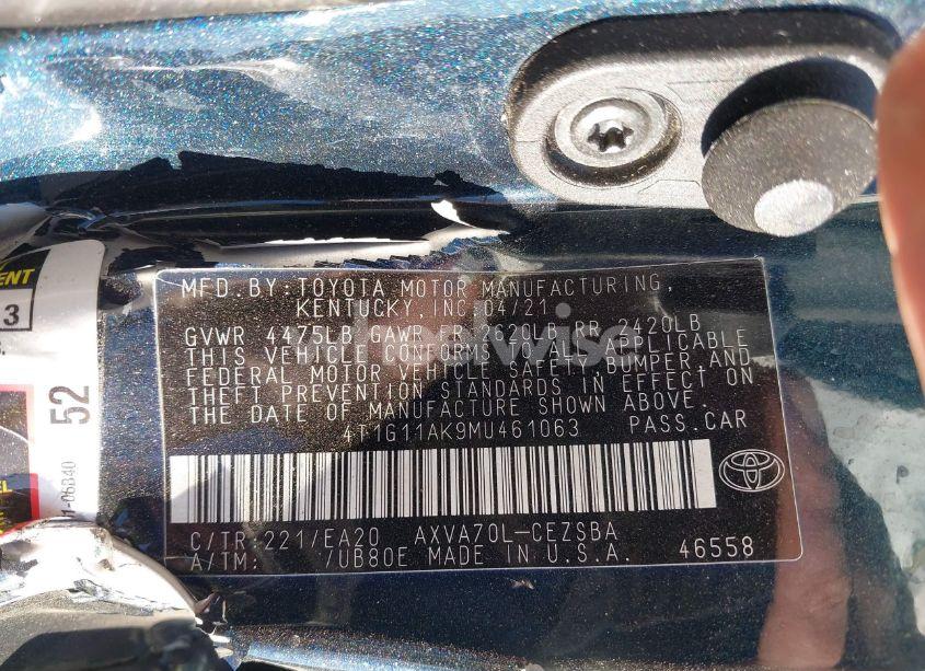 Photo 9 of 2021 Toyota Camry SE (VIN 4T1G11AK9MU461063)