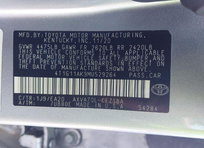 Photo 9 of 2021 Toyota Camry SE (VIN 4T1G11AK9MU529264)