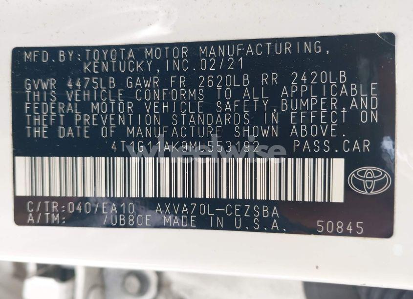 Photo 9 of 2021 Toyota Camry SE (VIN 4T1G11AK9MU553192)