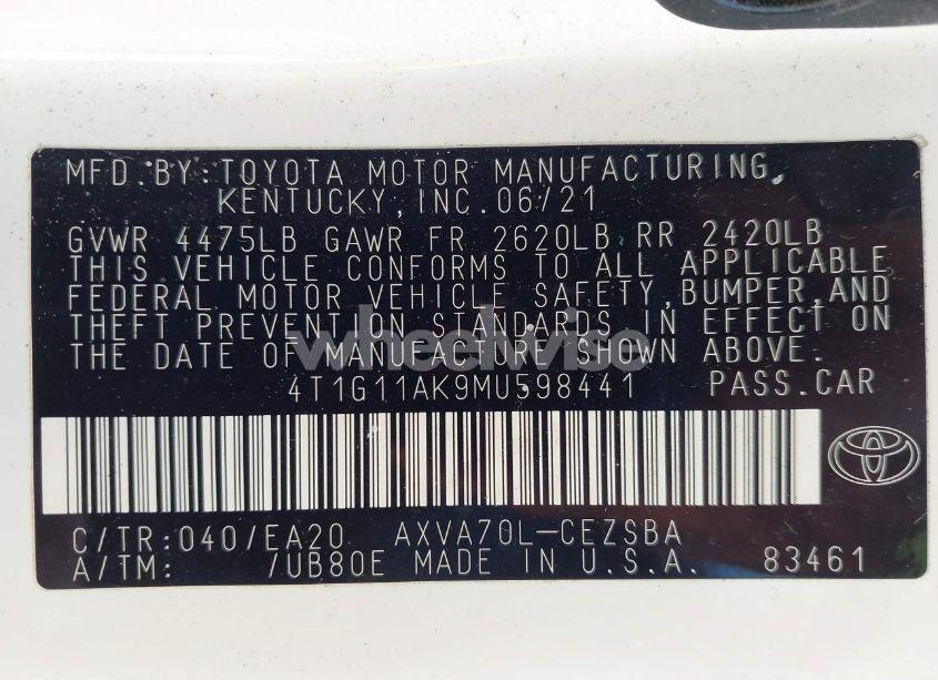 Photo 9 of 2021 Toyota Camry SE (VIN 4T1G11AK9MU598441)