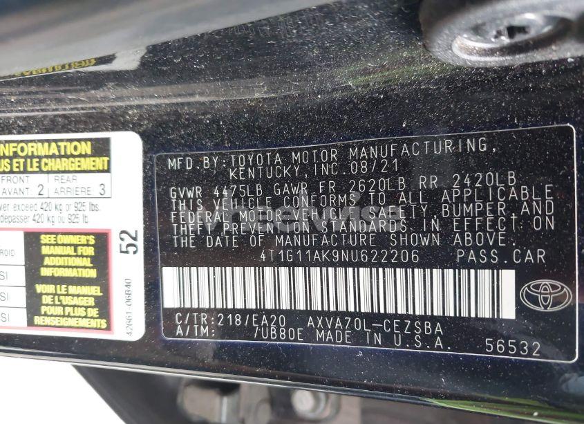 Photo 9 of 2022 Toyota Camry SE (VIN 4T1G11AK9NU622206)