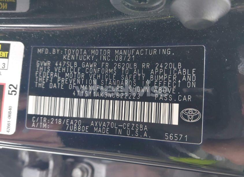 Photo 9 of 2022 Toyota Camry SE (VIN 4T1G11AK9NU622223)