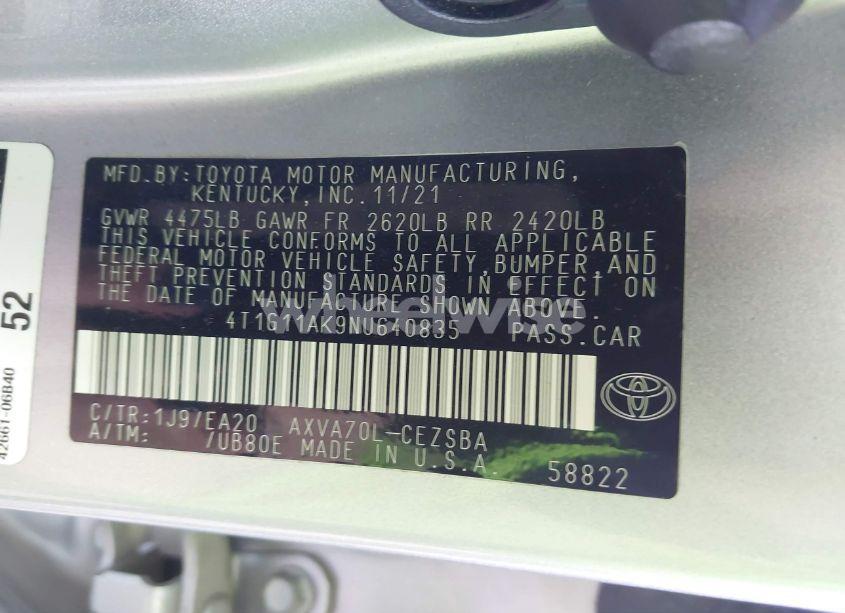 Photo 9 of 2022 Toyota Camry SE (VIN 4T1G11AK9NU640835)