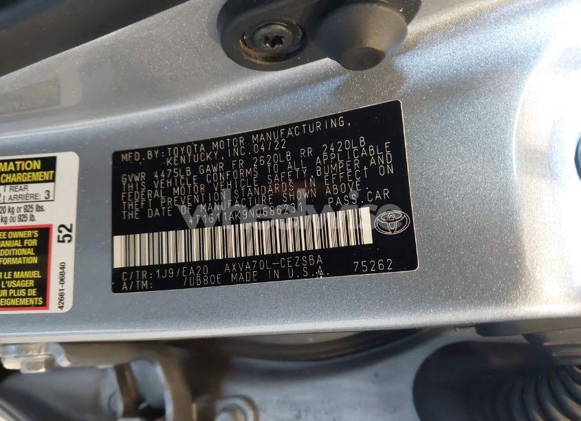 Photo 9 of 2022 Toyota Camry SE (VIN 4T1G11AK9NU686231)