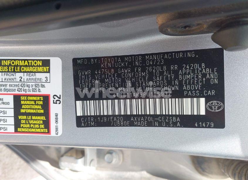 Photo 9 of 2023 Toyota Camry SE (VIN 4T1G11AK9PU155937)