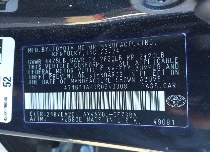 Photo 9 of 2024 Toyota Camry SE NIGHT SHADE/SE (VIN 4T1G11AK9RU243308)