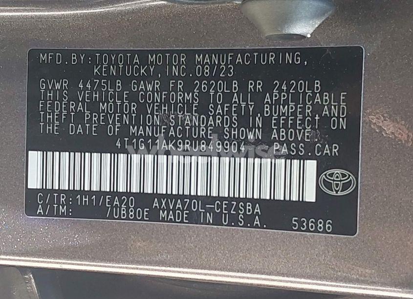 Photo 9 of 2024 Toyota Camry SE (VIN 4T1G11AK9RU849904)