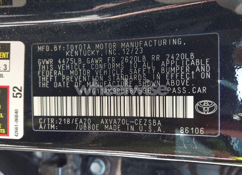 Photo 9 of 2024 Toyota Camry SE (VIN 4T1G11AK9RU887536)