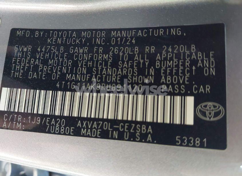 Photo 9 of 2024 Toyota Camry SE (VIN 4T1G11AK9RU891120)